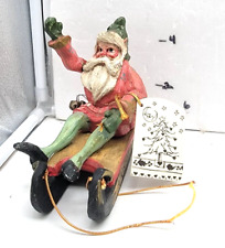 2- 1988 House of Hatten- Santa on Sleigh Good Cheer + Santa Holding Lamp Bells picture