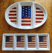 Warren Kimball Sakura Patriotic Flag Porcelain Serving Trays picture