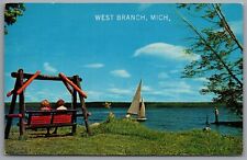 West Branch MI Michigan Water Wonderland Sailboat Swimming Postal Cancel 1968 picture