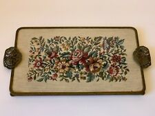 Vintage Victorian Style Footed Embroidered Panel Tray picture
