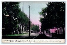 1908 West State And Church Streets Jacksonville Illinois IL Churches Postcard picture