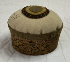 Vintage Make Do Pin Cushion, Antique Fabrics, Blanket Stitched Penny Rug, Beige picture