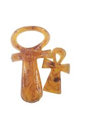 UNIQUE ANTIQUE ANCIENT EGYPTIAN 2 Key of Life Amber Yellow Magic Hieroglyphic picture