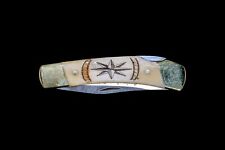 Etched Compass Rose Colored Scrimshaw Collection on Bovine Bone Large Pocket picture