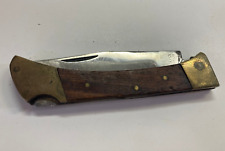 Vintage Pakistan Stainless Folding Pocket Knife Wood and Brass Handle picture