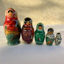 5 Pc VTG 1994 Signed Wood Russian Matryoshka Nesting Dolls Alaska Inuit 5.5” picture