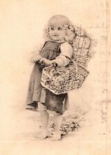 Old 1910s Postcard Cute Little Girl Child /w Chicken in Basket Sketch Postcard picture