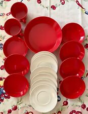 VTG GENUINE MELMAC 17 PIECES RED (CUPS,SM & LG BOWLS) & WHITE (SAUCERS/SM PLTS) picture