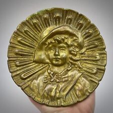 HEAVY VINTAGE COLLECTIBLE CAST Gilt Bronze Table Ashtray Plate Lady Girl picture