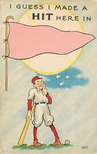 c1913 Postcard Baseball Player I Guess I Made a Hit Here in... Blank Flag 8812 picture