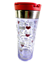 Starbucks Clear Insulated Tumbler w Red Snap Top 12oz Red Hearts Silver Objects picture