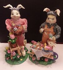  Set of 2 Easter Rabbits Figurines Preparing for Easter picture