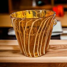 Vintage Venini Disaronno Murano Hand Blown Amber Glass Striped Ice Bucket picture