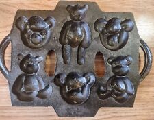 Vintage Cast Iron Teddy Bear Corn Bread Pan Cookie Mold Muffin Pan picture