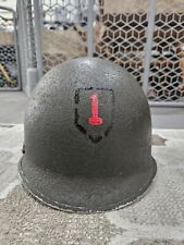 Original WWII M1 Helmet, FS SB with Liner, 1st ID Symbol & NCO Stripe picture