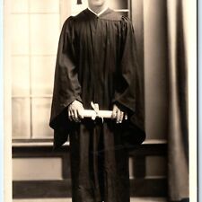 c1940s Graduation Young Man RPPC High School Diploma Boy Gown Rings Photo A174 picture
