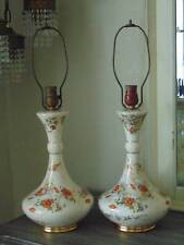 pair antique vintage PORCELAIN FLORAL CHINTZ BOUDOIR LAMPS 23