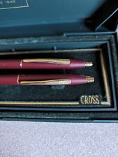 Vintage Cross USA Pen & Pencil Set # 220105 Burgundy & Gold Boxed 1980's picture