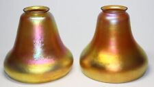 MATCHED PAIR LARGE STEUBEN GOLD AURENE BELL FORM LAMP SHADES picture