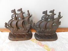 Spanish Galleon Ship Bookends Solid Bronze Nautical Vintage Signed picture
