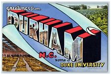 c1940's Greetings From Durham Home Of Duke University North Carolina NC Postcard picture