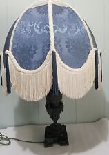 Vintage Victorian Style Lamp Shade Fringe Tassels Blue Cream Large 16