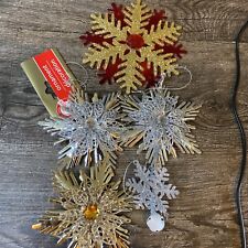 Snowflake Lot Of 5 Metal Backing Glitter Silver Gold picture