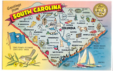c1960 Greetings From South Carolina ~ Vintage Unused SC State Map Postcard picture
