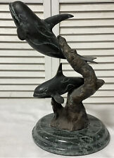Vintage SeaWorld Shamu/Baby Bronze/Marble Statue 19 Inc 13Lbs picture