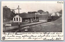 1906 postcard GALES FERRY RAILROAD STATION CONNECTICUT w/locomotive picture