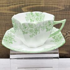 Rare Shelley Dainty Shape Green Floral Teacup and Saucer picture