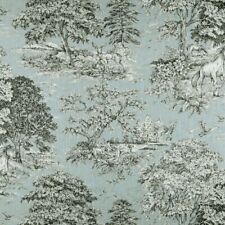 4 Drapes NEW TOILE Yellowstone in Dove Deer, Horses, Hounds Geese on Linen Blen picture