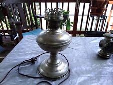 Antique Nickel Plated Brass Electric Oil Lamp, no Brand. 16.5” Tall picture