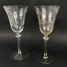 Set Of 2 Vintage Wine Water Glasses w/Etched Floral Motif By Imperial Glass Ohio picture
