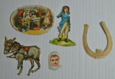 Antique Victorian Cut Out Lot of Five Donkey, Baby Head, Young Boy, Trading Card picture
