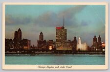Chicago Illinois, City Skyline Lights & Lake Front, Vintage Postcard picture
