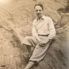 VINTAGE PHOTO Handsome Man With Shapely Legs, Curly Hair Original Snapshot picture