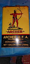Vintage ARCHER GAS gasoline OIL CAN U.F.A. fuel additive 1 gallon graphics {FULL picture