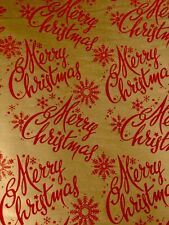 VTG MERRY CHRISTMAS WRAPPING PAPER GIFT WRAP NOS RED ON GOLD SNOWFLAKES NOS picture