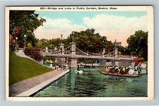 Boston Massachusetts, BRIDGE AND LAKE IN PUBLIC GARDEN, Scenic, Vintage Postcard picture