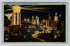 Chicago IL-Illinois, Night View Showing Part Business District Vintage Postcard picture