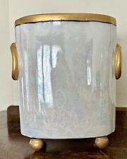 W. Guerin Limoges France Iridescent Cache Pot /Vase Hand Painted Gold Trim 6.75” picture