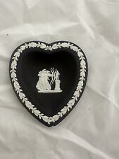 Wedgwood Vintage Black Jasperware Heart Shape Trinket Dish England picture