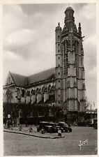 France Church Cathedral Old Cars Compiegne Oise Eglise St Jacques Yvon Vtg RPPC picture