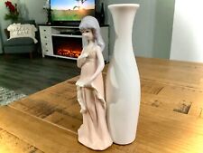 VINTAGE 1960s RUBY PORCELAIN LADY FIGURINE w/ FLOWER BUD VASE LLADRO STYLE 8” picture