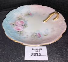 Vintage Porcelain Floral Nappy Trinket Dish Gold Finger Loop picture