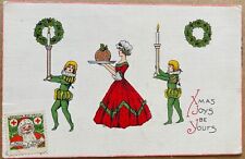 Christmas Woman Huge Meatball Red Cross Stamp Antique Postcard c1910 picture