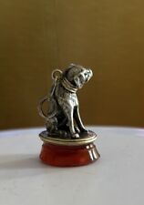 Antique Victorian French Sterling Silver 18k Gold Dog Carnelian Wax Seal Pendant picture