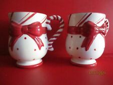 2 ea  Christmas Holliday Ceramic 16 oz. Beverage Coffee/Tea Cup/Mug Red Ribbon  picture