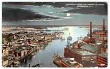 1910's PROVIDENCE RHODE ISLAND RIVER HARBOR AT NIGHT MOONLIGHT POSTCARD picture